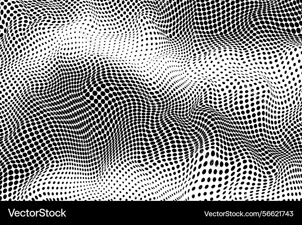 Black halftone dots creating a wavy textured vector image