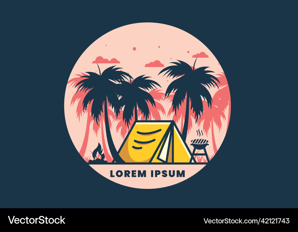 Colorful camping tent and coconut trees Colorful camping tent and coconut trees vector image