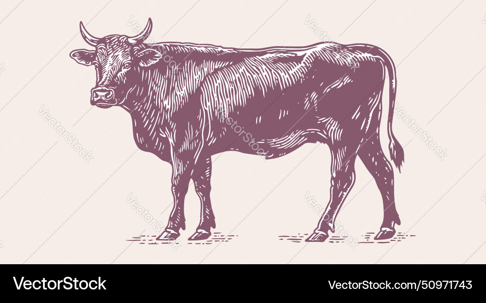 Cow bull beef vintage retro print vector image