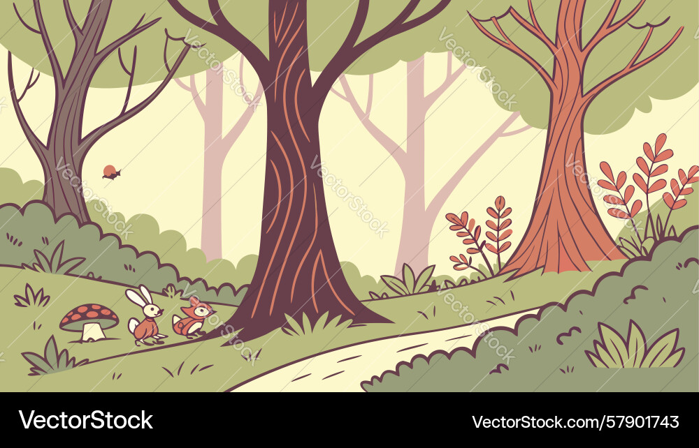 Enchanted forest path with tall trees design Vector Image