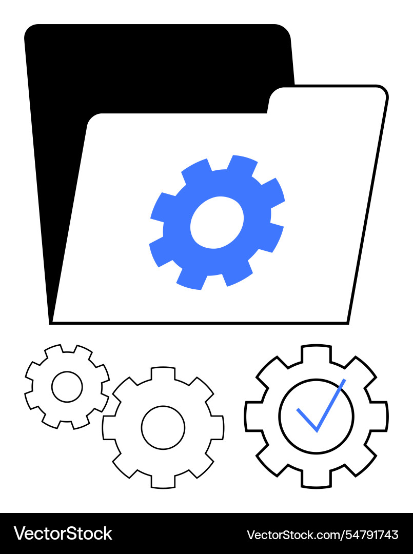 File folder with gears and checkmark representing File folder with gears and checkmark representing vector image