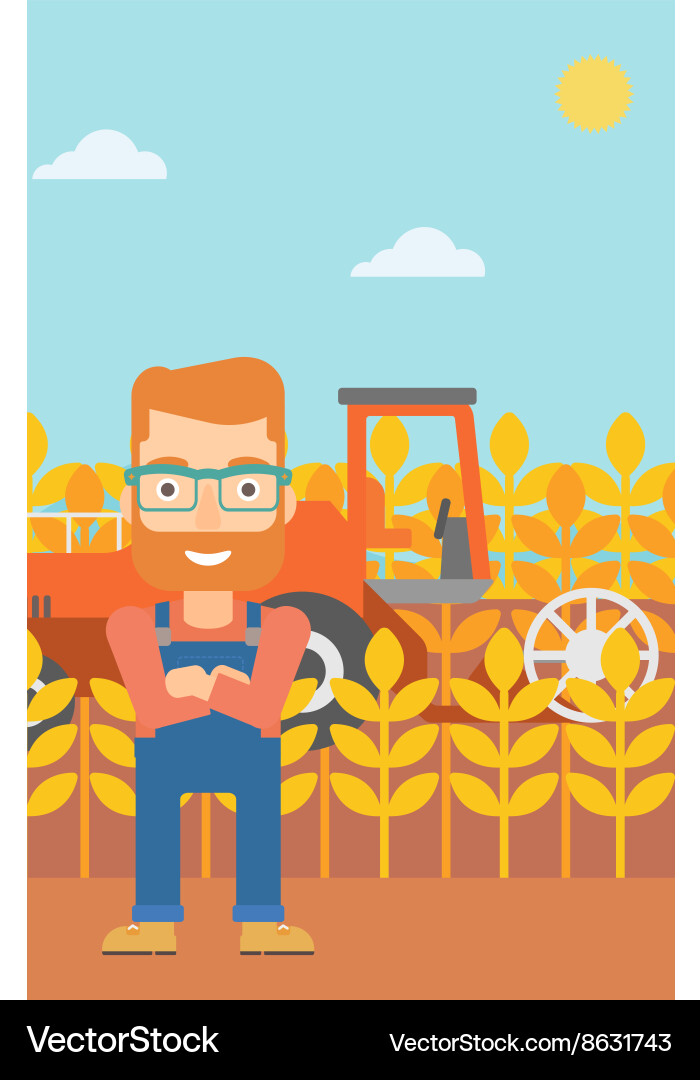 Man standing with combine on background Vector Image