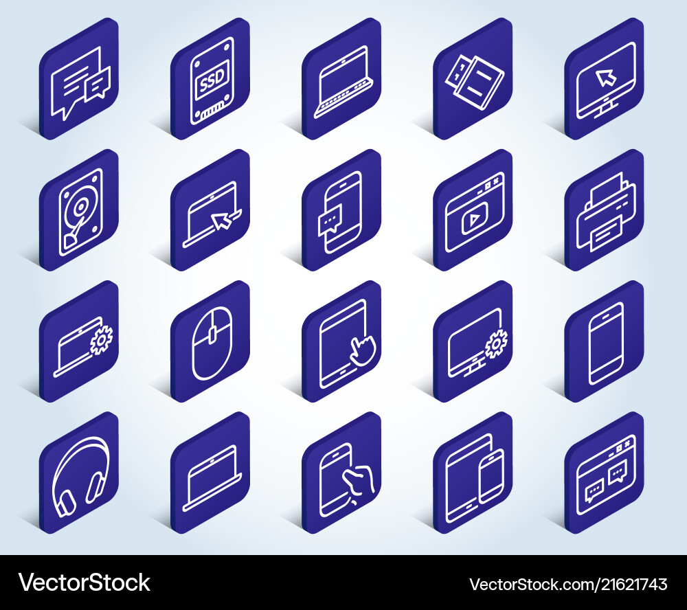 Mobile devices line icons laptop ssd and hdd Mobile devices line icons laptop ssd and hdd vector image