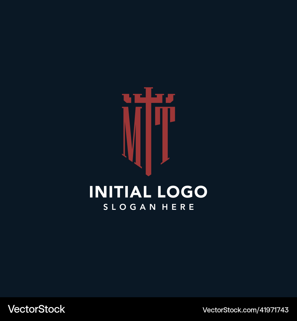 Mt initial monogram logos with sword and shield Vector Image