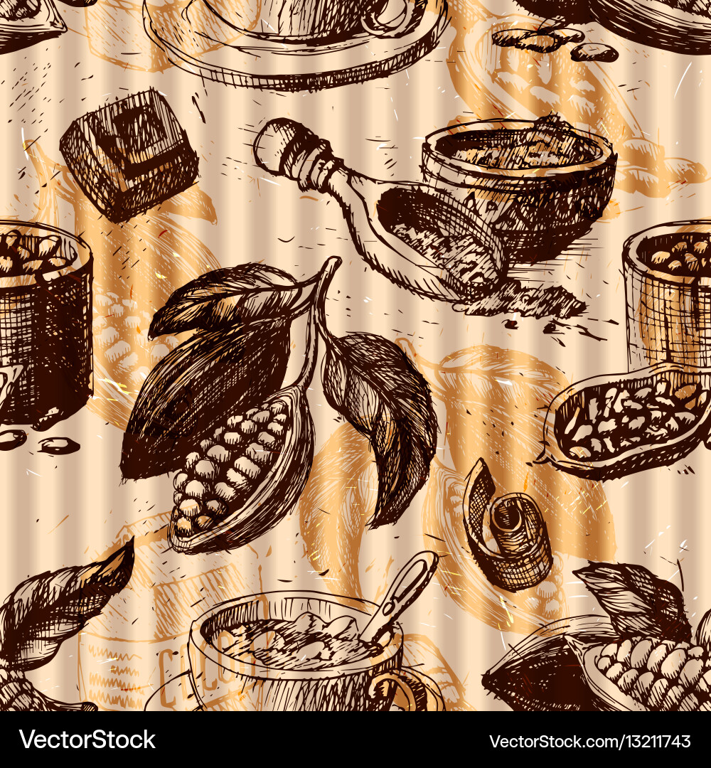 Seamless pattern with cocoa fruits monochrome vector image