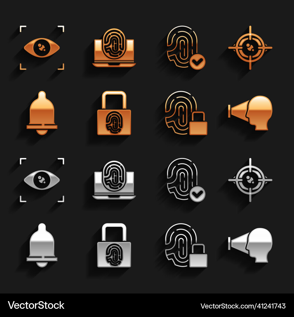 Set fingerprint with lock eye scan face Set fingerprint with lock eye scan face vector image