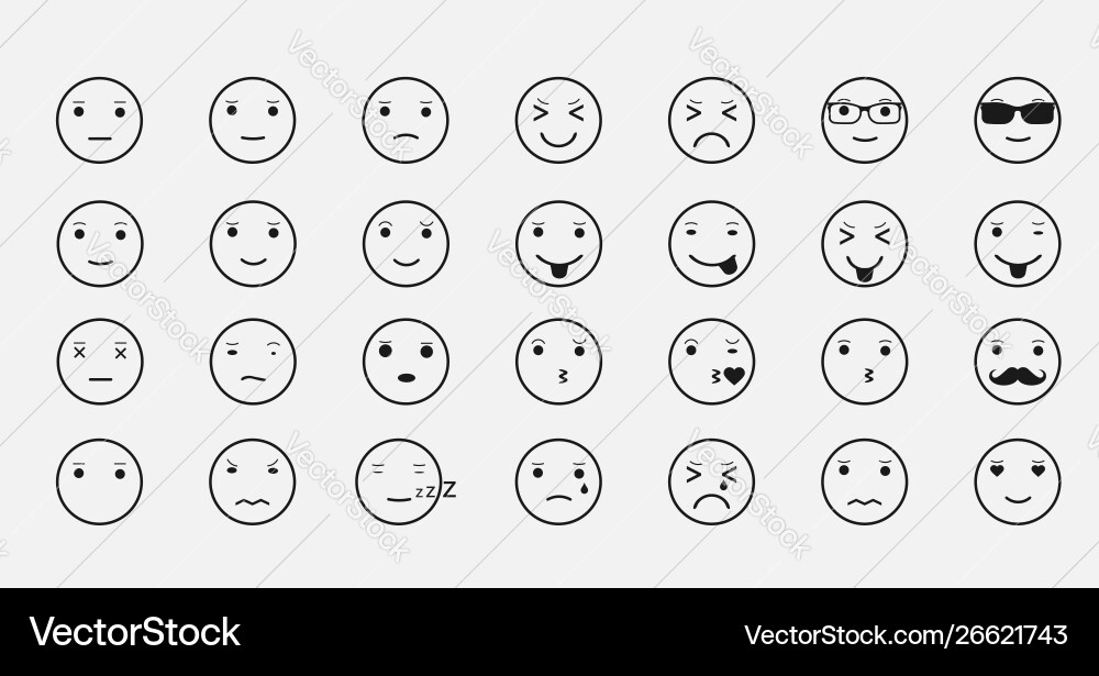 Smiley faces icons set emoticons emoji Vector Image