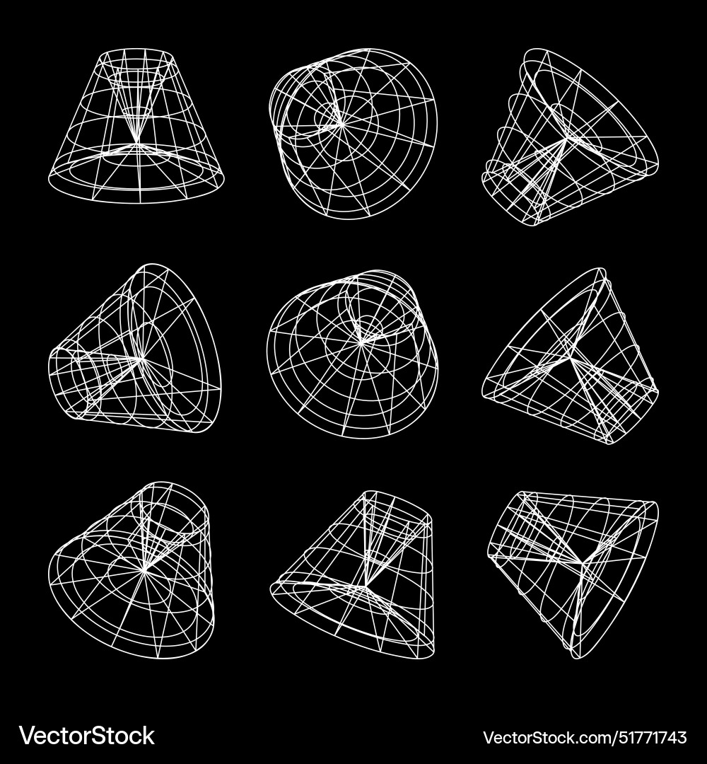 Wireframe lined shapes perspective mesh 3d grid Wireframe lined shapes perspective mesh 3d grid vector image