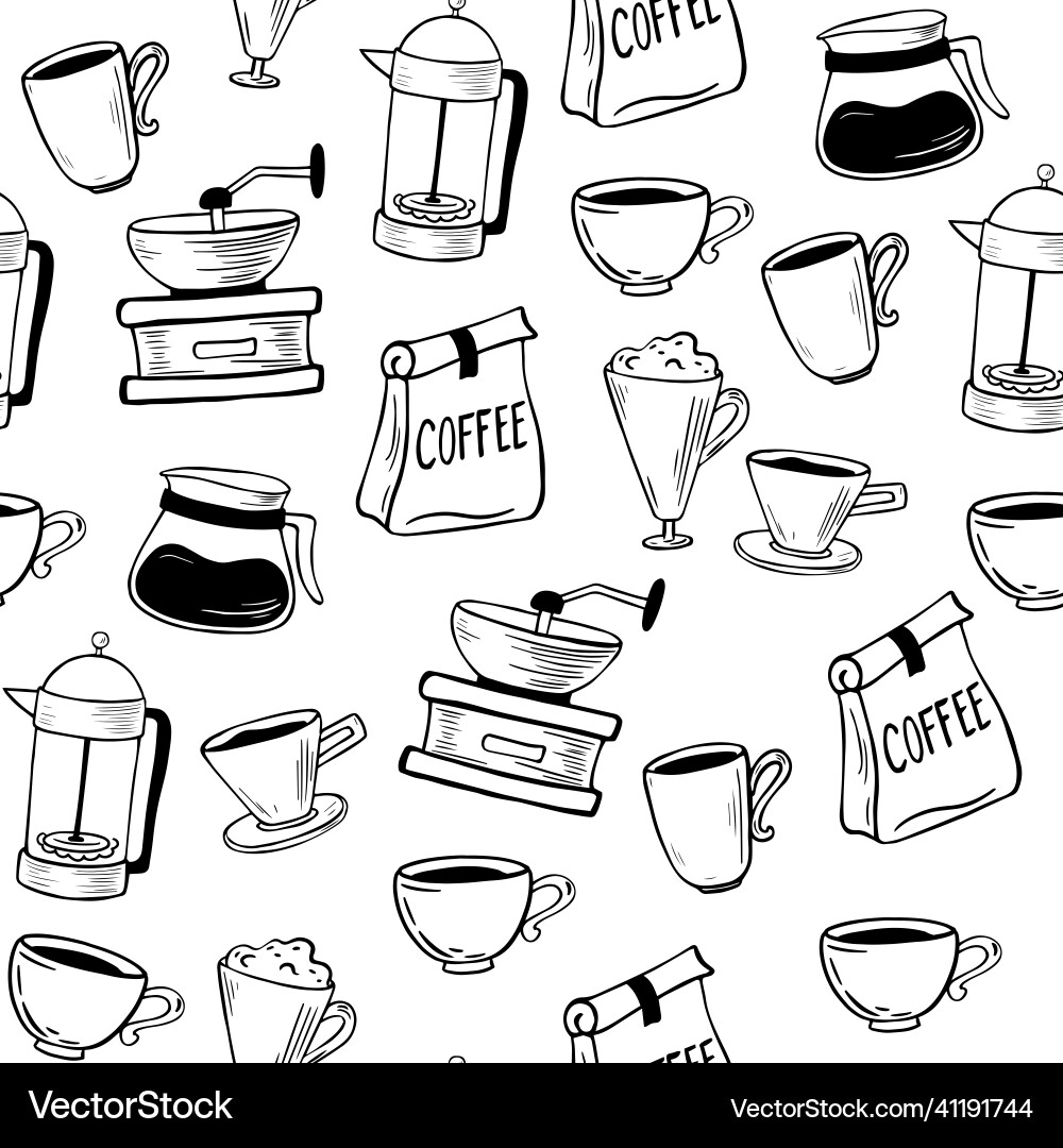 Coffee seamless pattern hand drawn background Vector Image