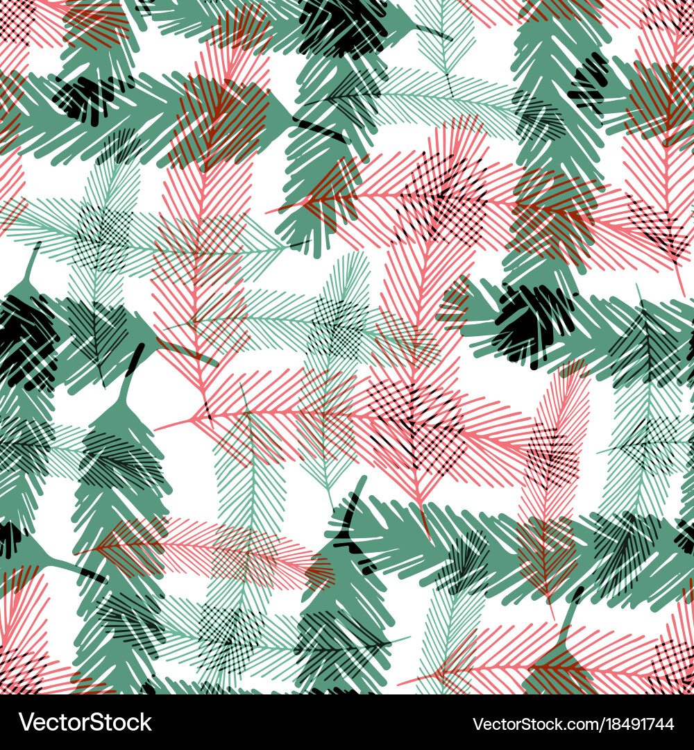 Seamless pattern with green and red fir tree vector image