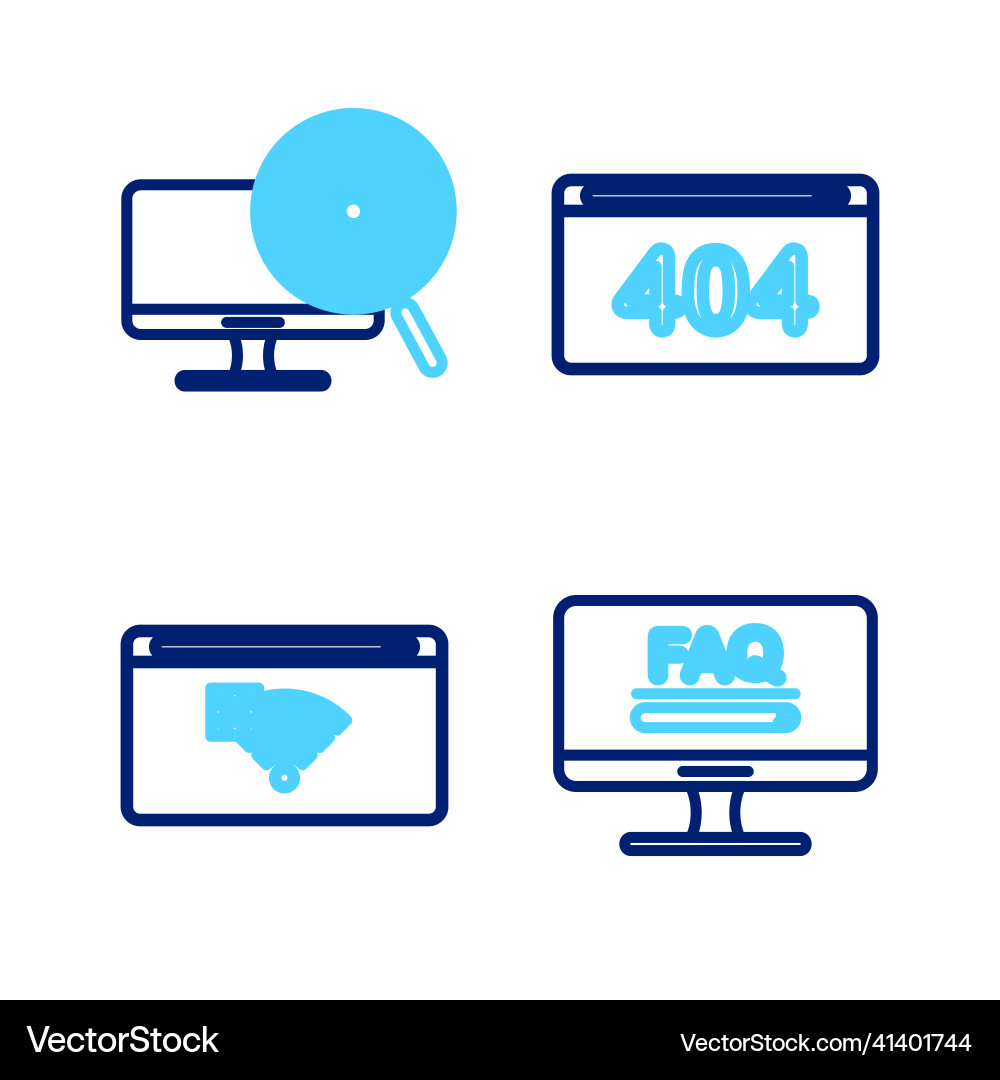 Set line monitor with faq information no internet Vector Image