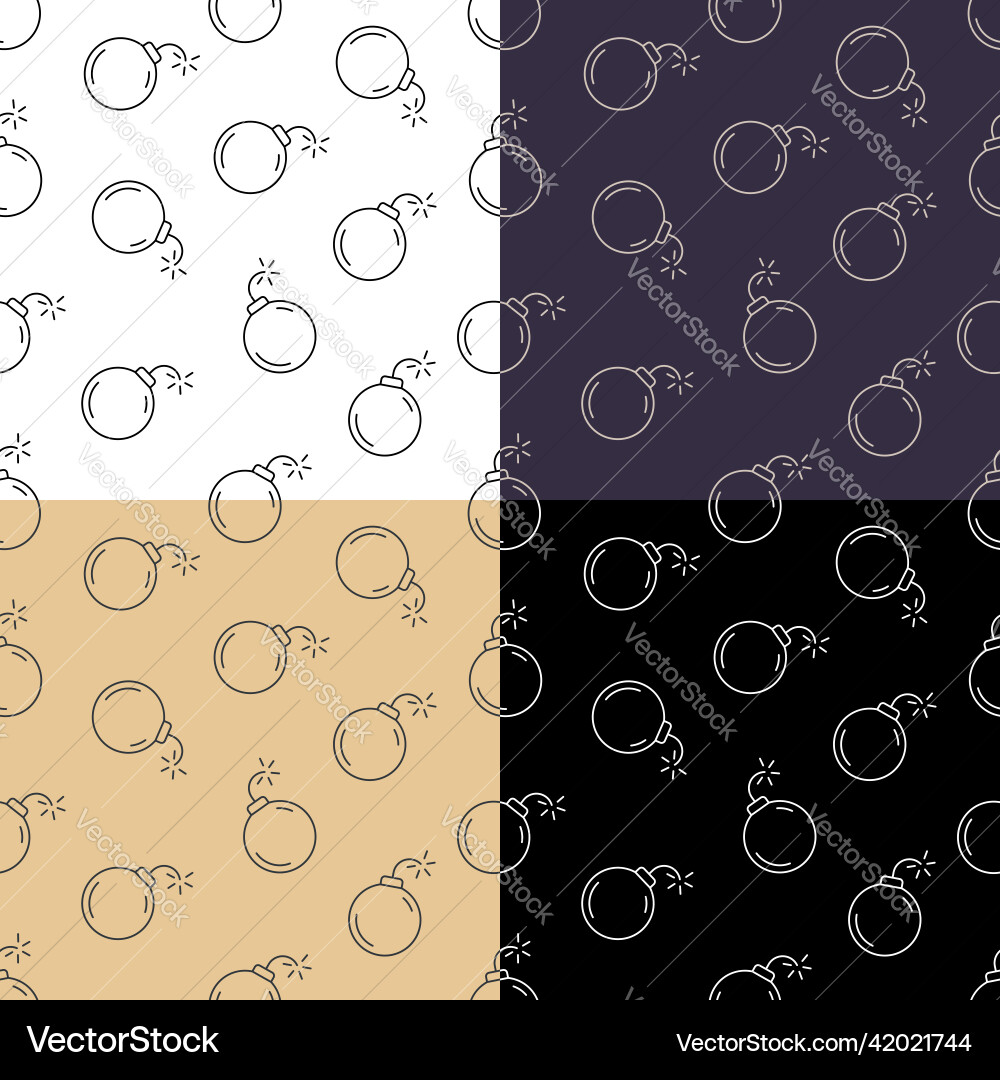 Set of seamless patterns with metallic round bomb Set of seamless patterns with metallic round bomb Vector Image