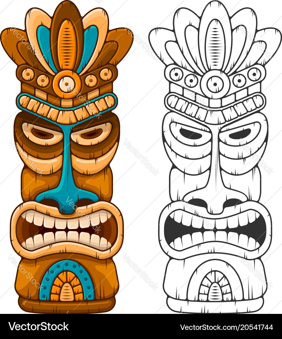Tiki Maske aus Holz Vektorbild