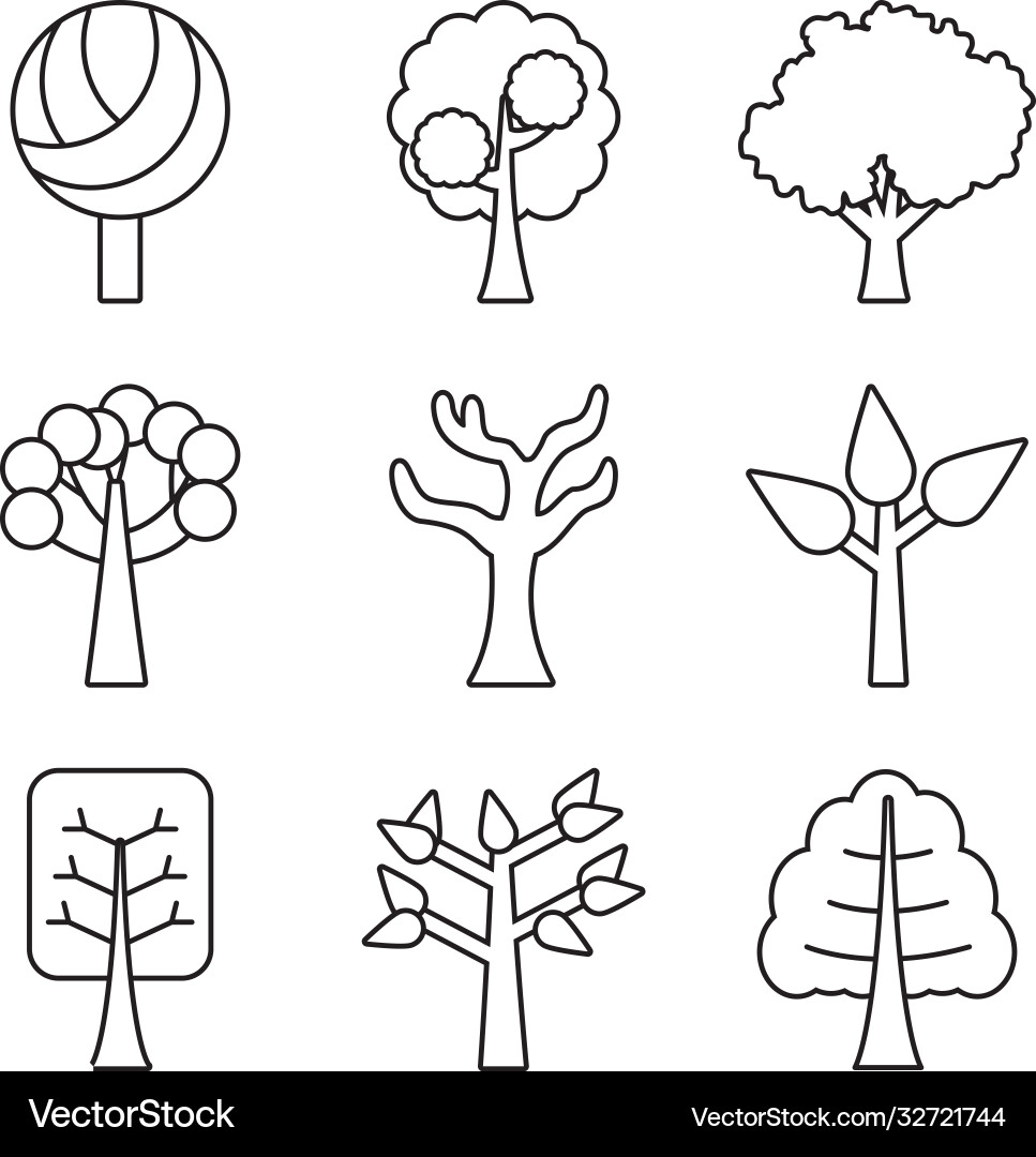 Trees line style icon set design Vector Image