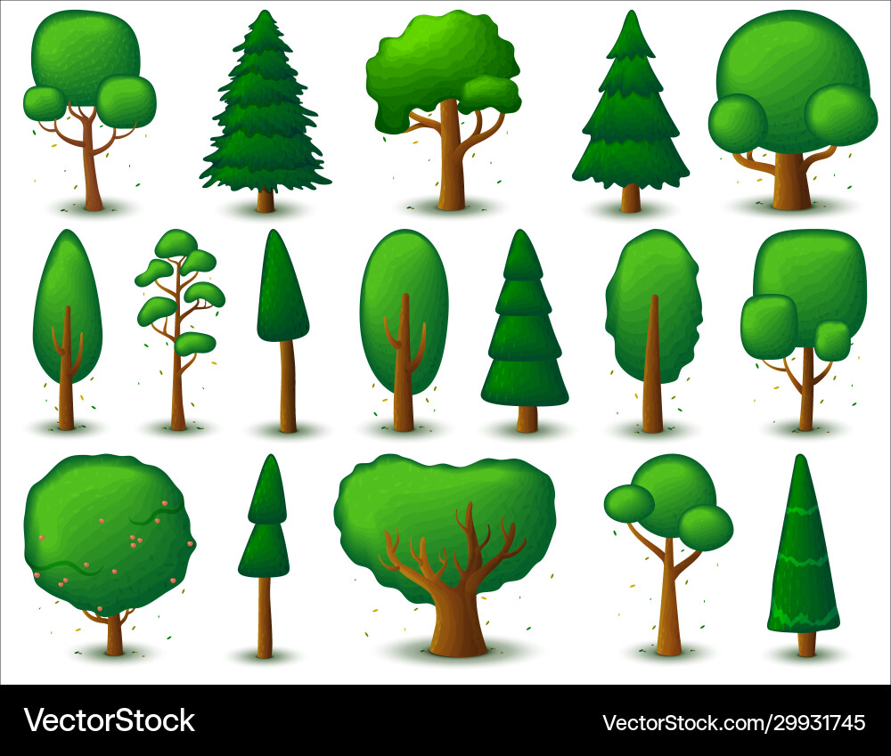 Big set deciduous and coniferous trees game ui vector image