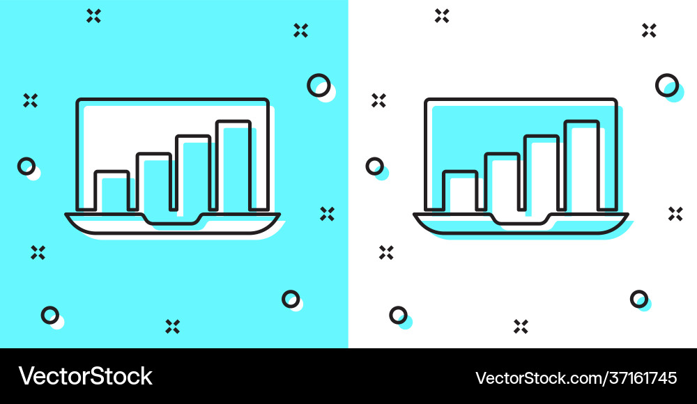 Black line laptop with graph chart icon isolated Black line laptop with graph chart icon isolated vector image