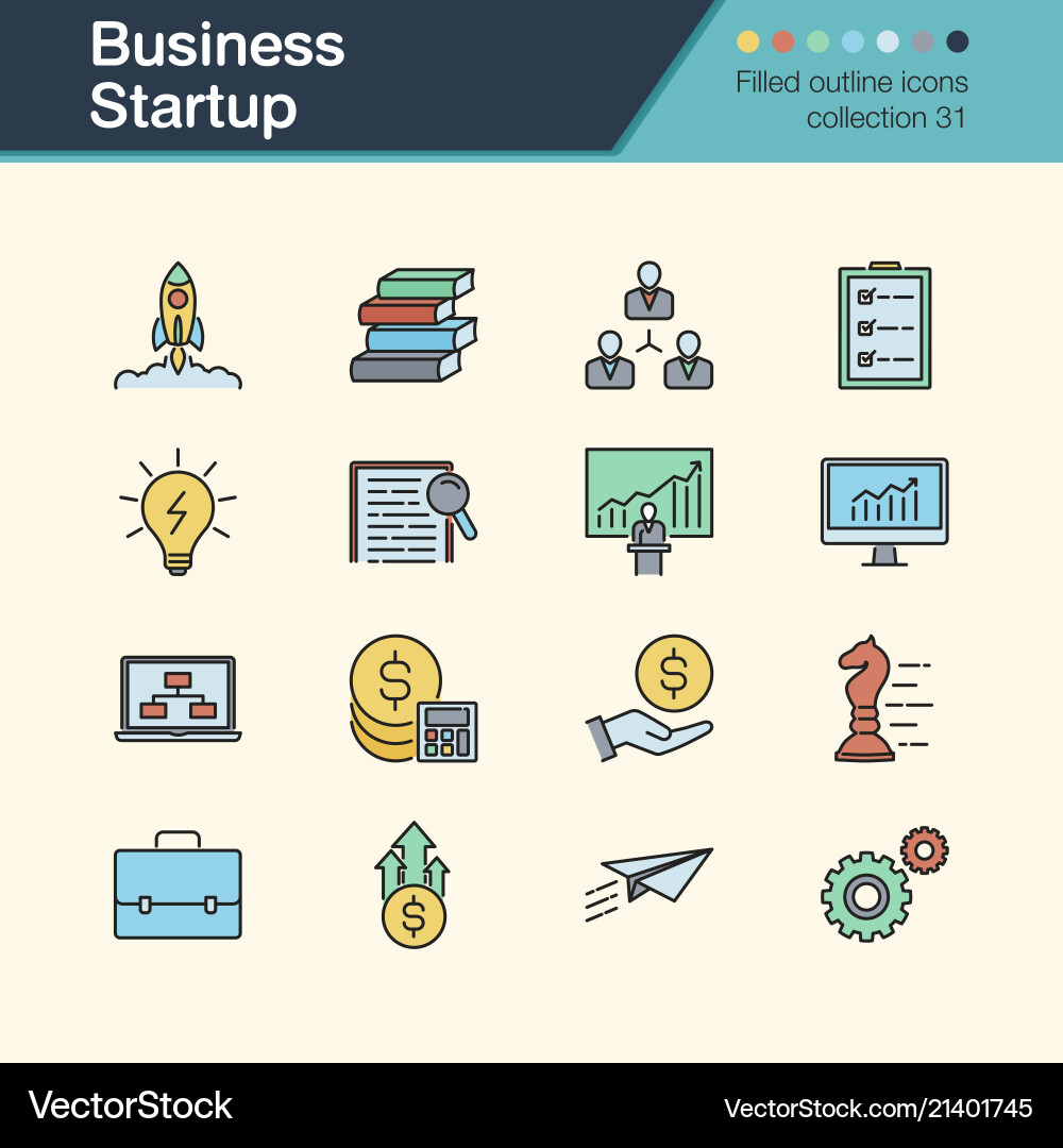 Business Startup Icons - Gefüllte Outline Vektorbild