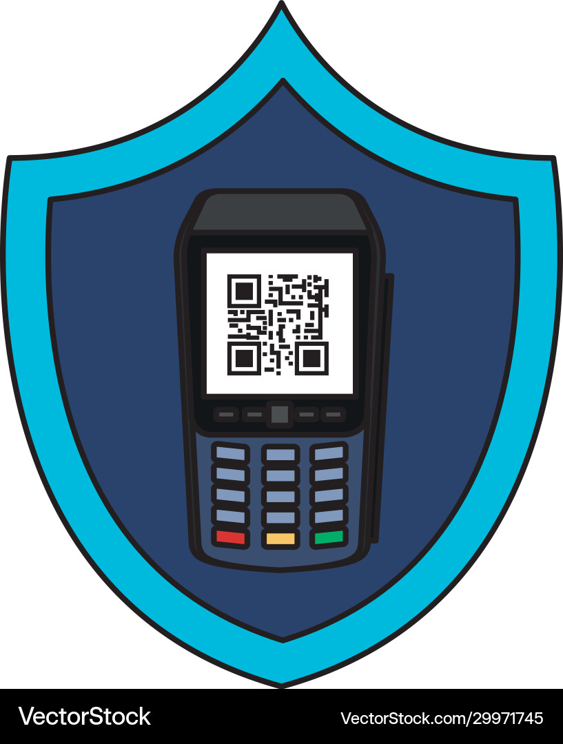 Dataphone with scan code qr in shield Dataphone with scan code qr in shield vector image