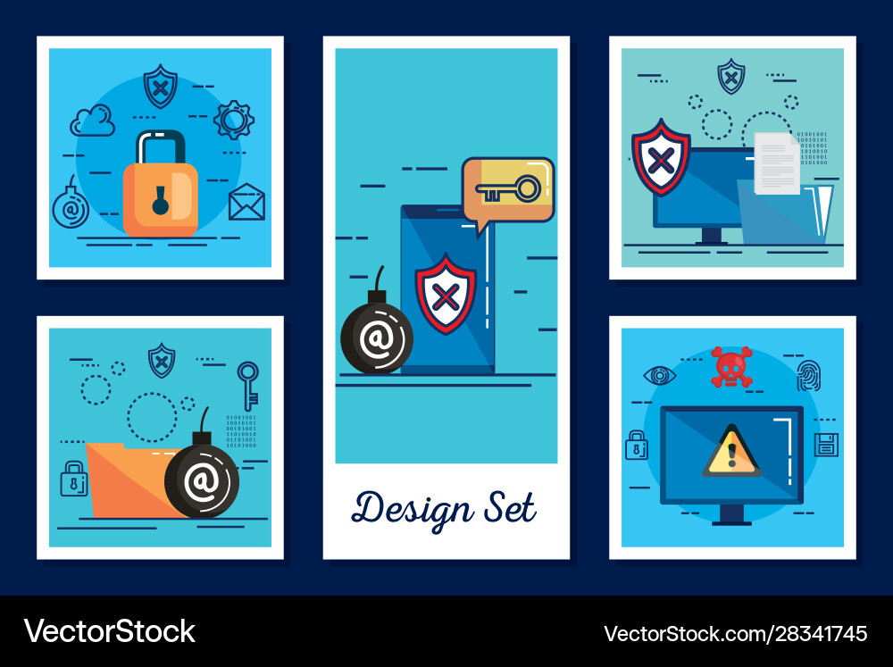 Design set cyber security and icons Design set cyber security and icons vector image