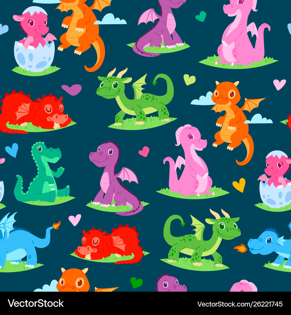 Dragons children seamless pattern Dragons children seamless pattern vector image
