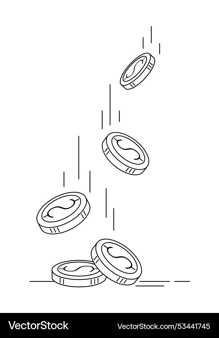 Falling coins in minimalist style representing Falling coins in minimalist style representing vector image