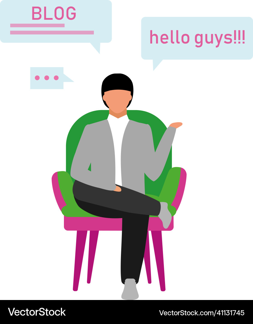 Man recording vlog semi flat color character Man recording vlog semi flat color character vector image