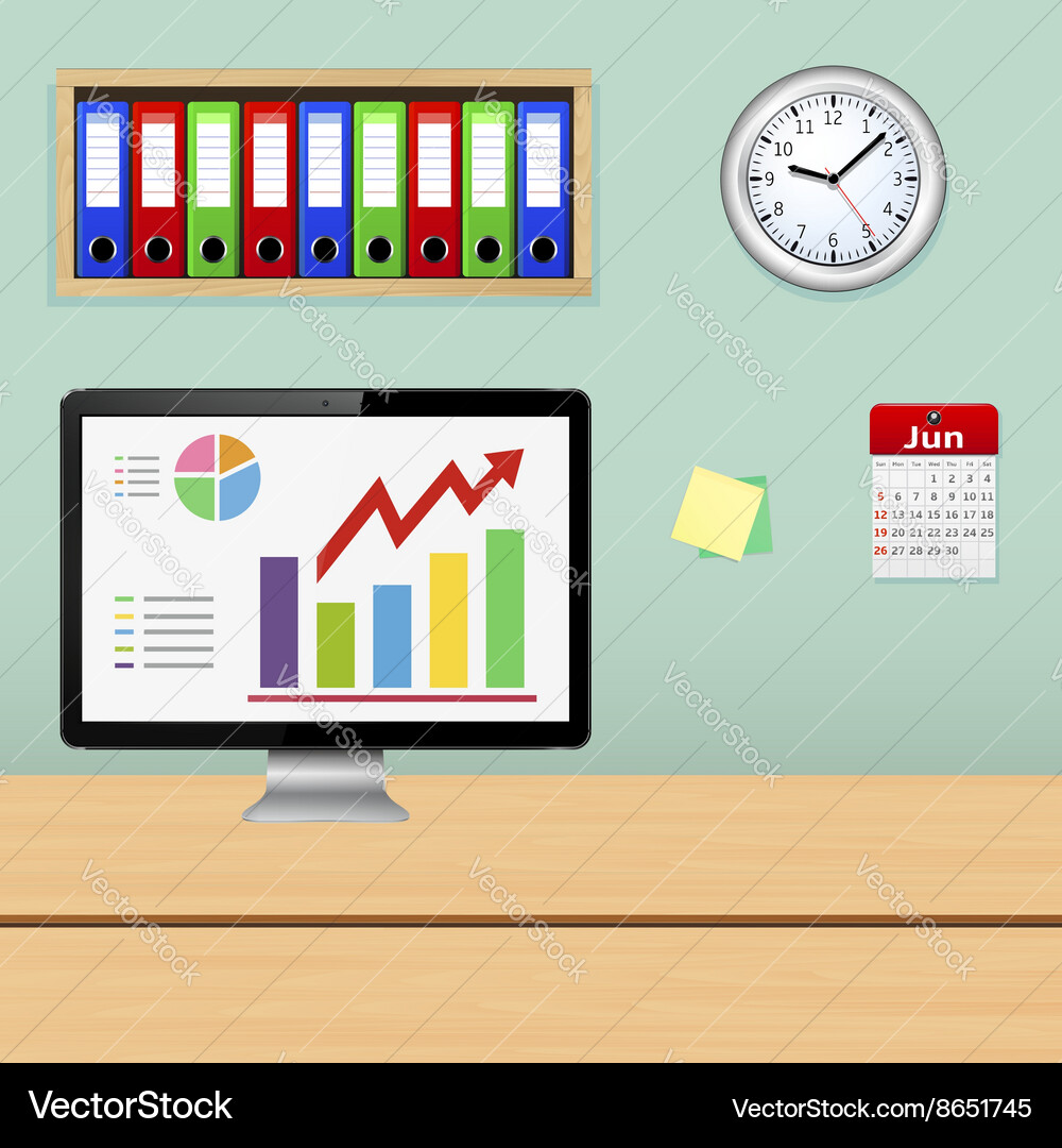 Monitor with information analysis on the screen vector image