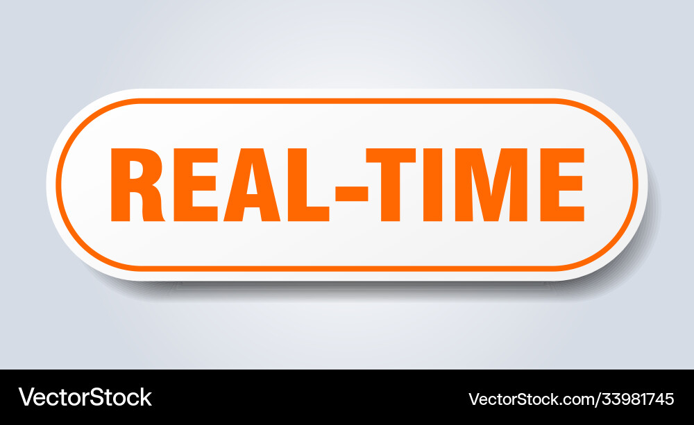 Real-time sign rounded isolated button white Vector Image
