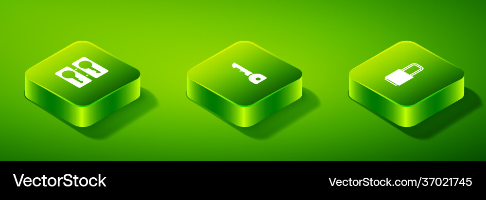 Set isometric key lock and casting keys icon Set isometric key lock and casting keys icon vector image