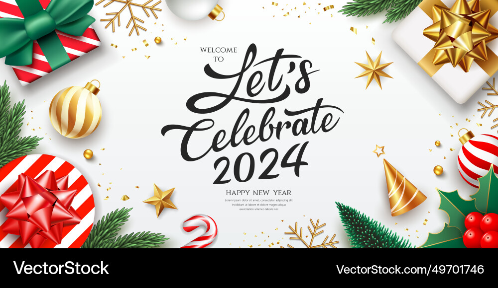 2024 lets celebrate happy new year ornaments 2024 lets celebrate happy new year ornaments vector image