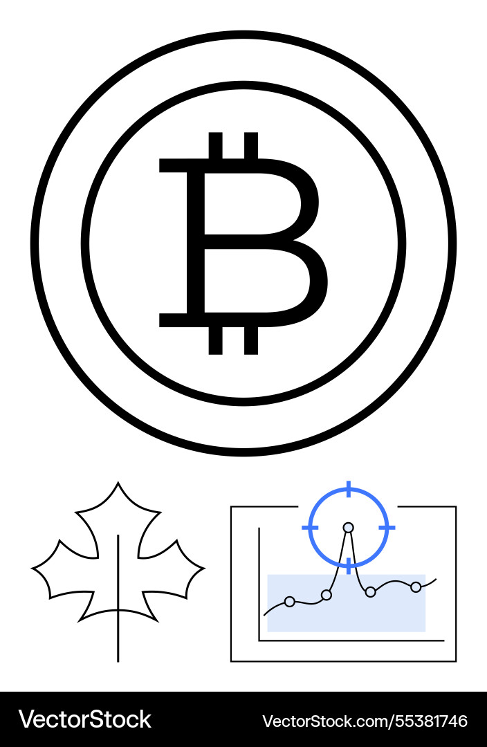 Bitcoin symbol in coin circle with leaf outline Bitcoin symbol in coin circle with leaf outline vector image