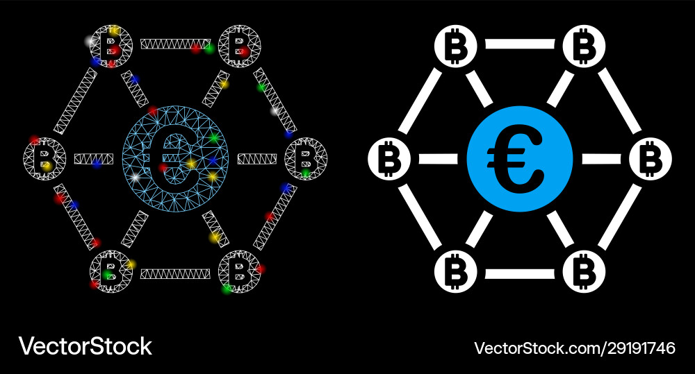 Flare mesh 2d bitcoin euro net structure icon Flare mesh 2d bitcoin euro net structure icon vector image