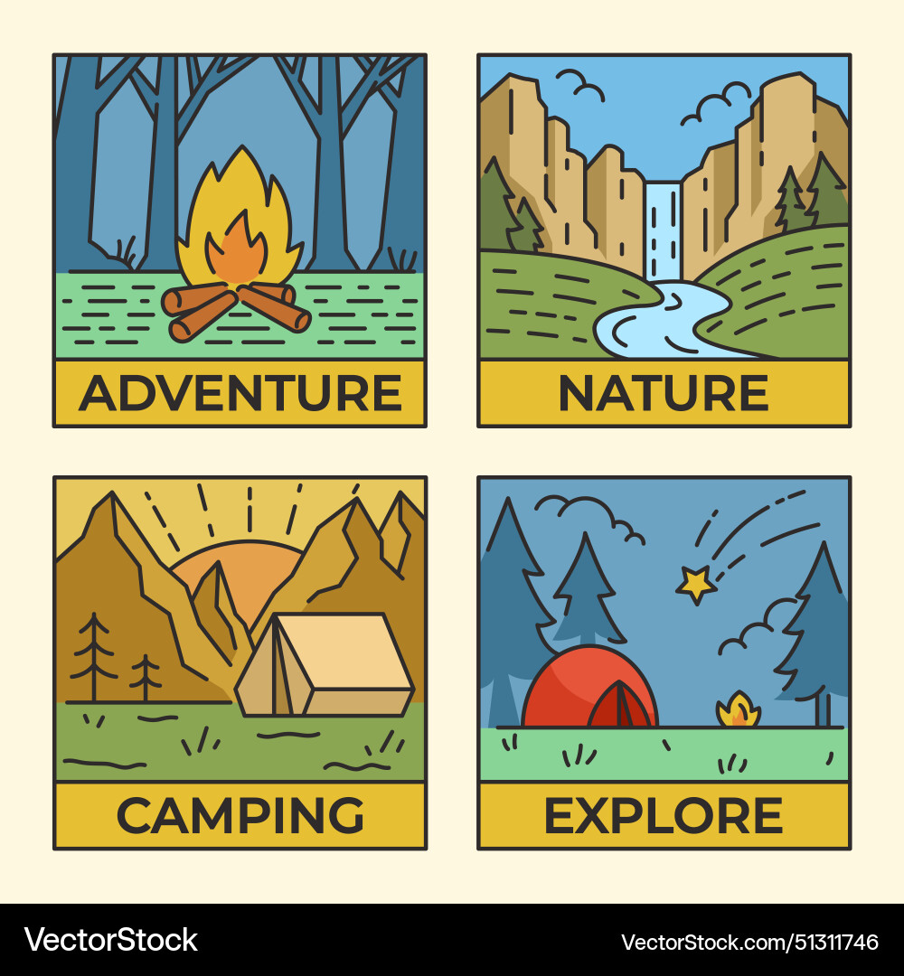 Go outdoor fine line badge Royalty Free Vector Image