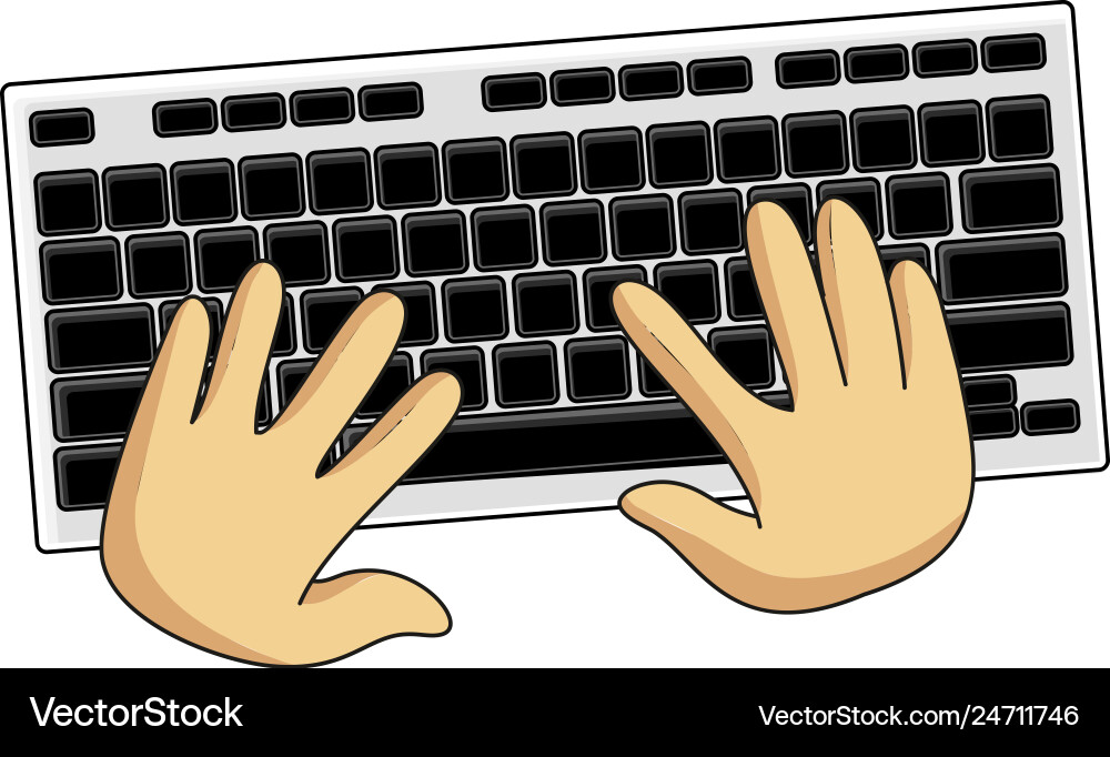 Light classical keyboard and user hands on black Light classical keyboard and user hands on black vector image
