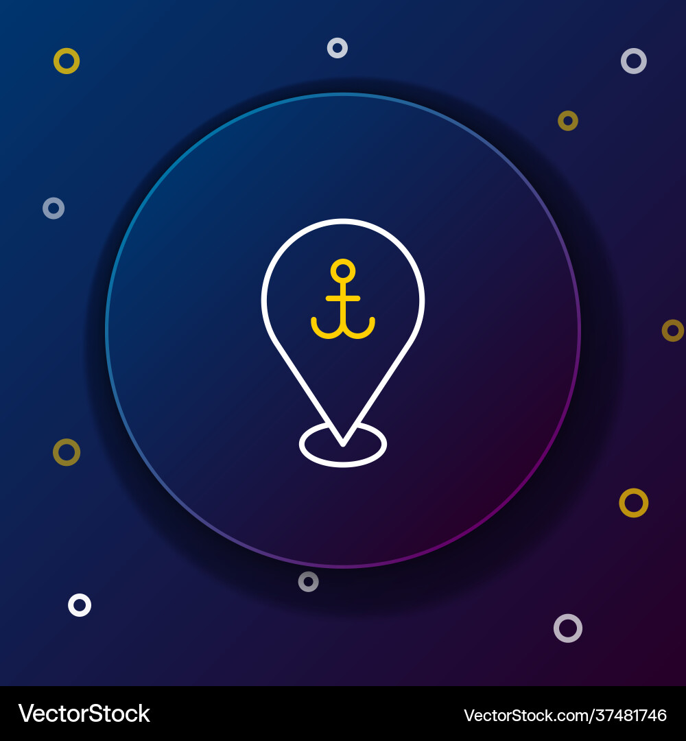 Line map pointer with anchor icon isolated on blue Line map pointer with anchor icon isolated on blue vector image