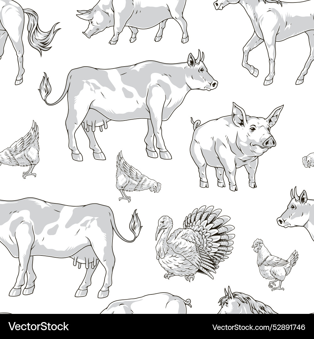 Livestock farming seamless pattern monochrome Livestock farming seamless pattern monochrome vector image