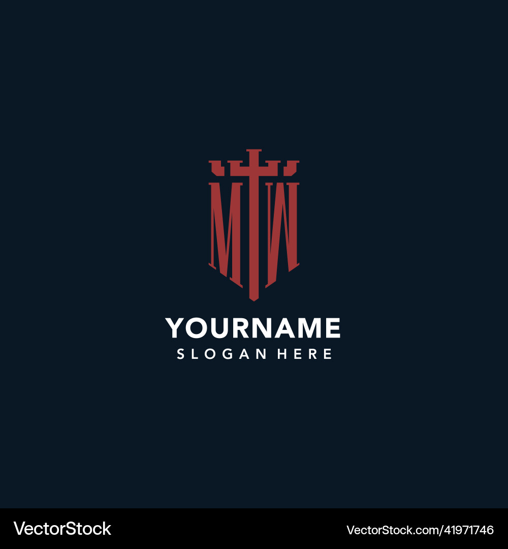 Mw initial monogram logos with sword and shield Mw initial monogram logos with sword and shield Vector Image