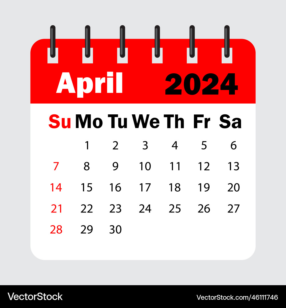 Red calendar leaf spring april 2024 vector image