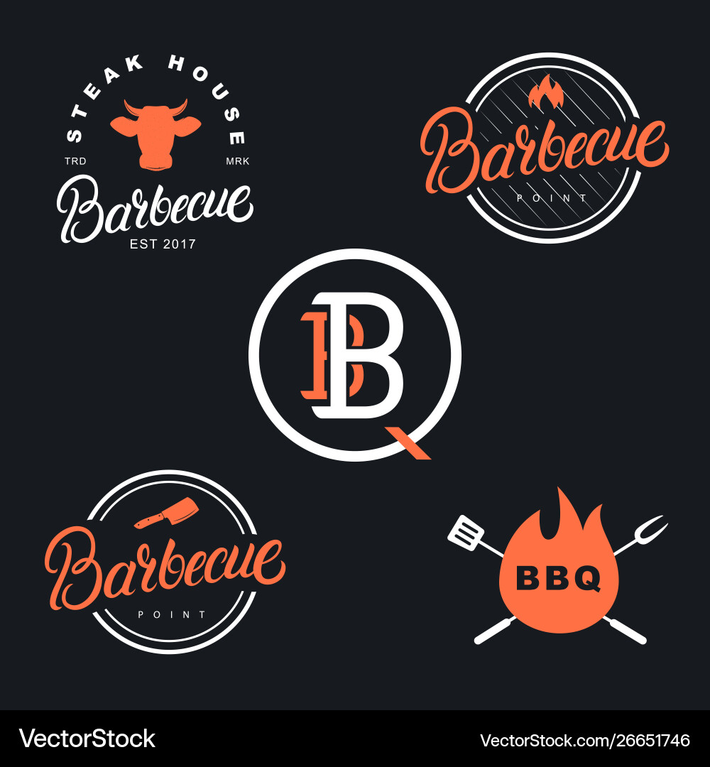 Retro BBQ Set - Hand Lettered Branding Vector Image