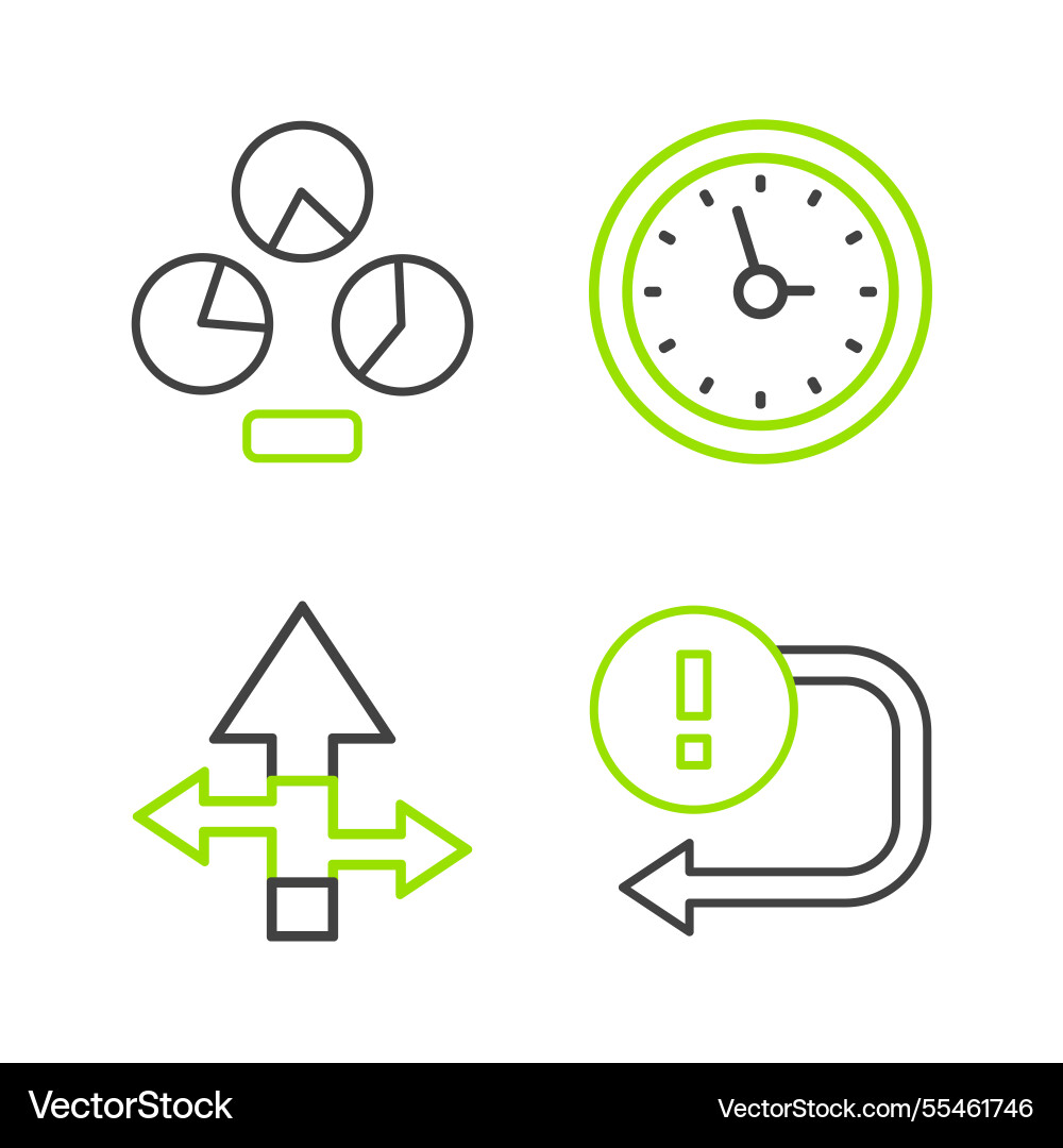 Set line arrow clock and pie chart infographic Set line arrow clock and pie chart infographic vector image