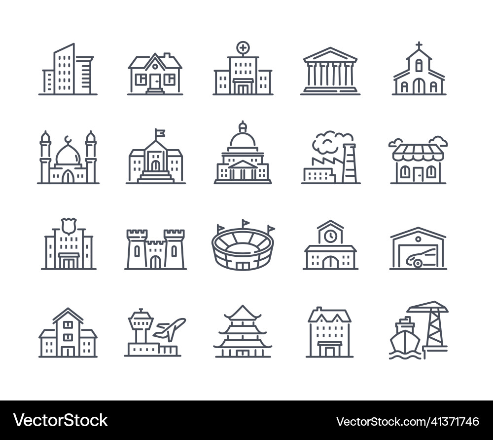 Simple set of icons with buildings in linear style Simple set of icons with buildings in linear style vector image