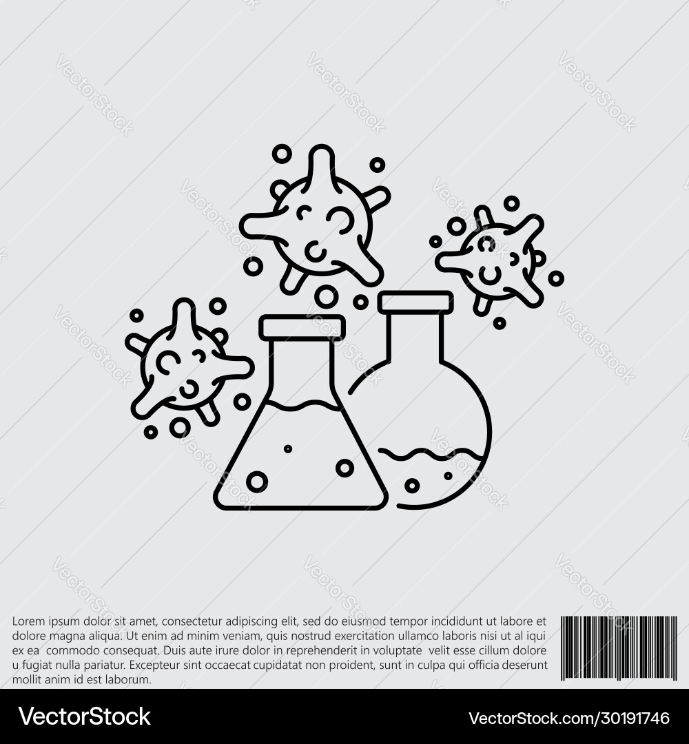 Virus bacteria and flask bulb line linear icon Virus bacteria and flask bulb line linear icon vector image