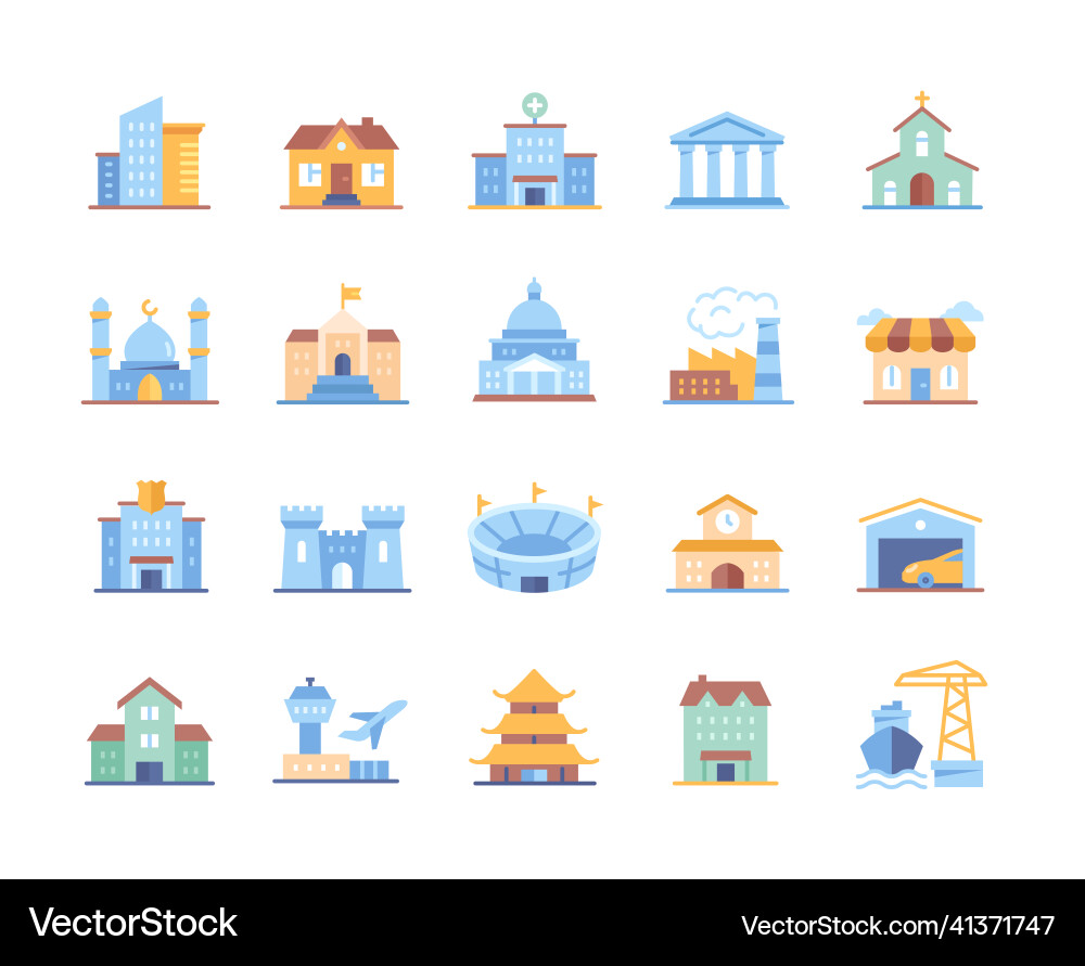 Building Icon Set - Diverse Structures vector image