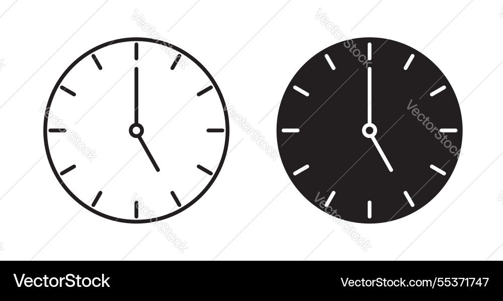 Clock-five icon set in thin line for web vector image