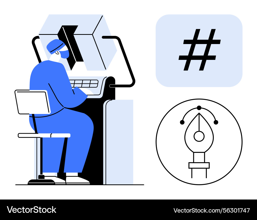 Designer using computer with pen tool and metadata Vector Image