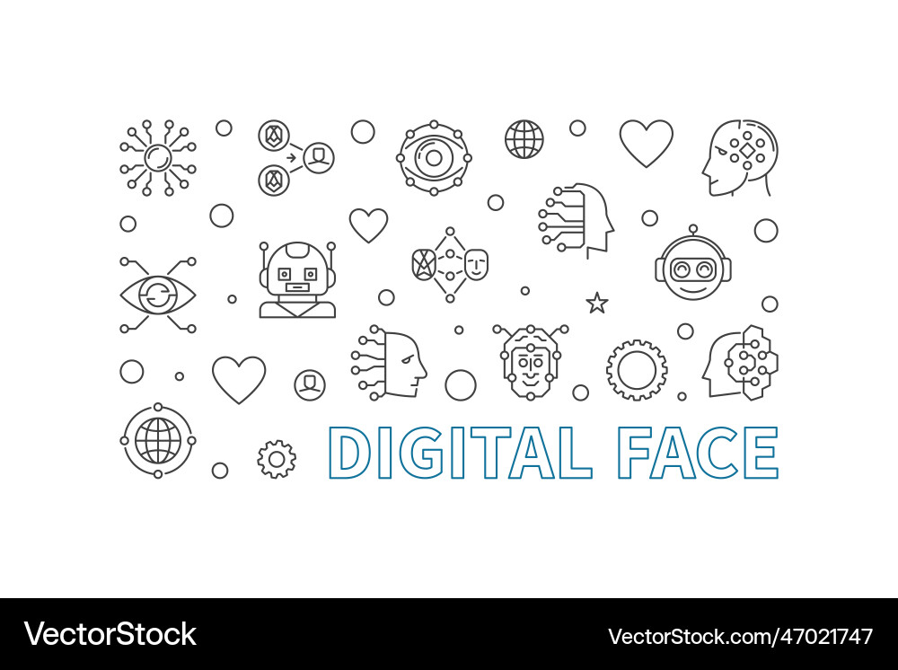Digital face line horizontal banner ai bot Digital face line horizontal banner ai bot Vector Image