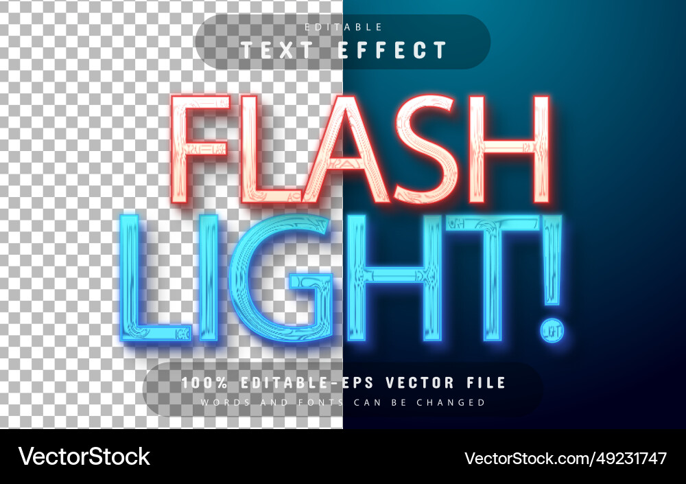 Flash light text effect editable Vector Image