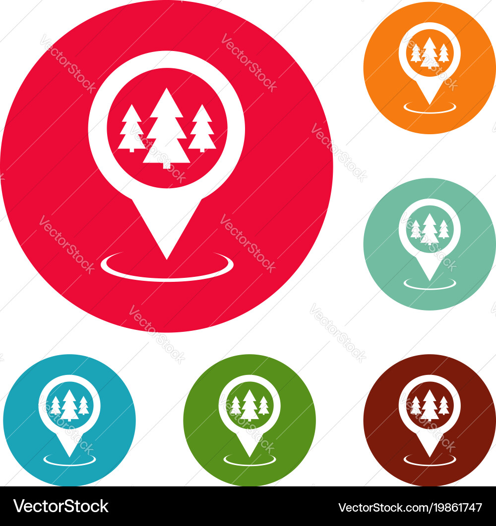 Forest map pointer icons circle set vector image