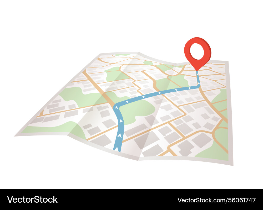 Gps navigation on folded paper map highlighted Gps navigation on folded paper map highlighted vector image