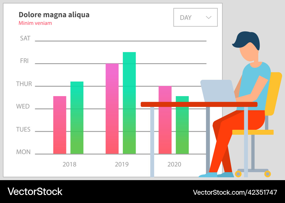 Man analyses digital report with data statistical Man analyses digital report with data statistical vector image
